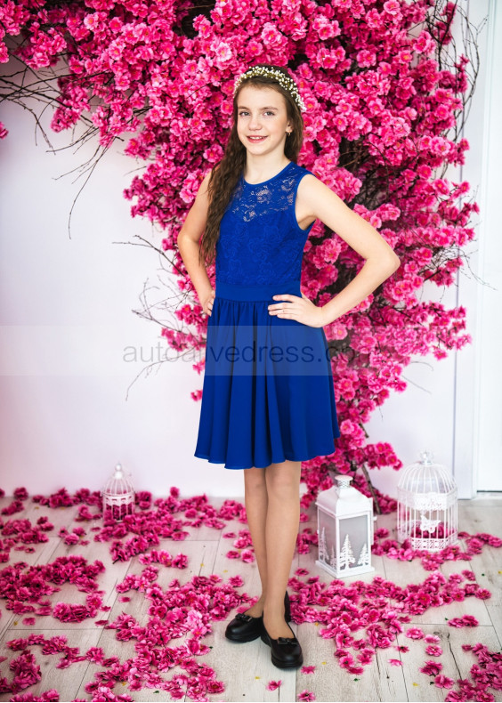 Royal Blue Lace Chiffon Keyhole Back Flower Girl Dress Royal Blue Lace Chiffon Keyhole Back Flower Girl Dress